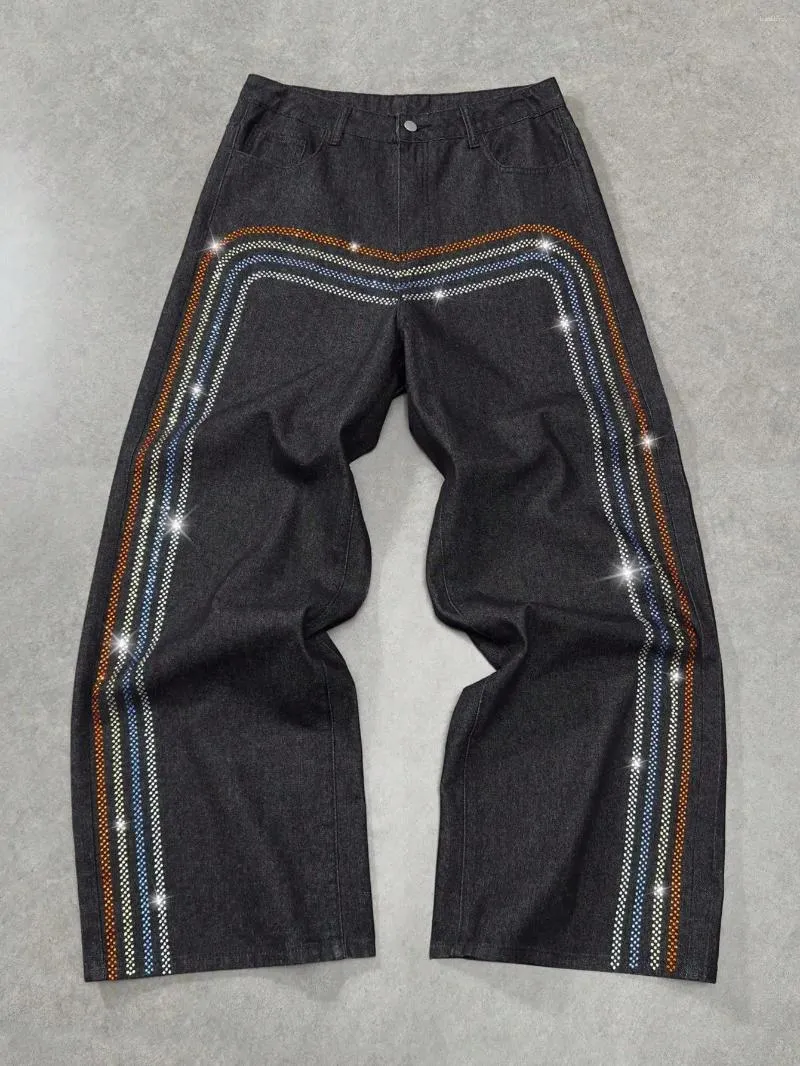 Men's Rhinestone Jeans High Waist Flare Colorful Rhinestone Trim ...