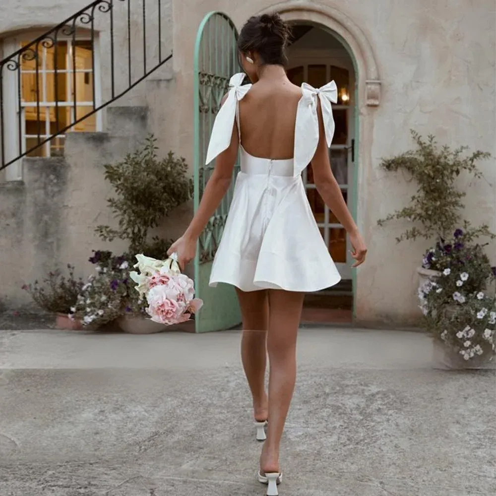 white satin a line mini dress Cecilia Satin Mini Dress