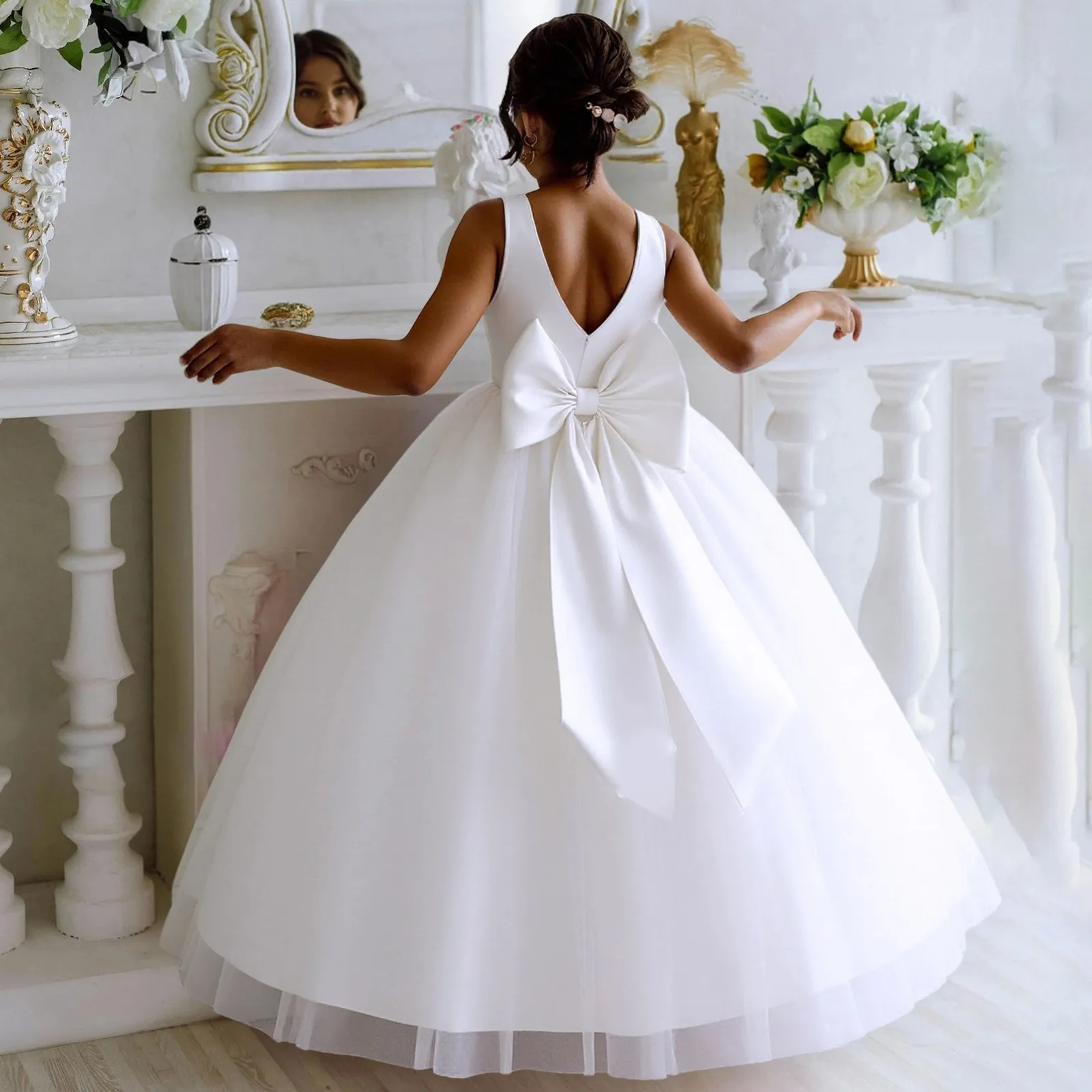 white dress with big bow Always And Forever Back Midi Fabric has no stretch Short Wedding Dress With Big