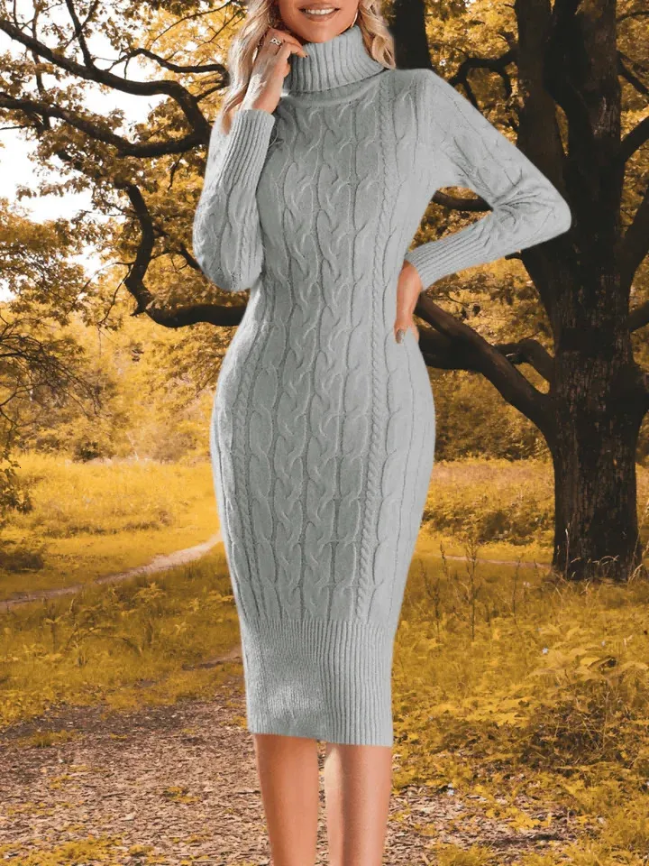 turtleneck sweater dress bodycon Just Right Turtleneck Mini Sweater Dress in Taupe