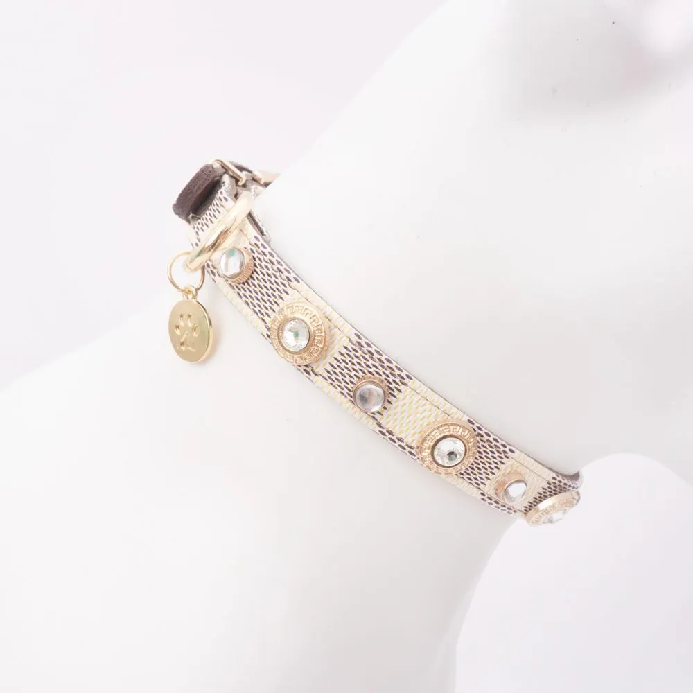 Handcrafted Vintage Style PU Pet Collar with Diamond Accents for Small ...