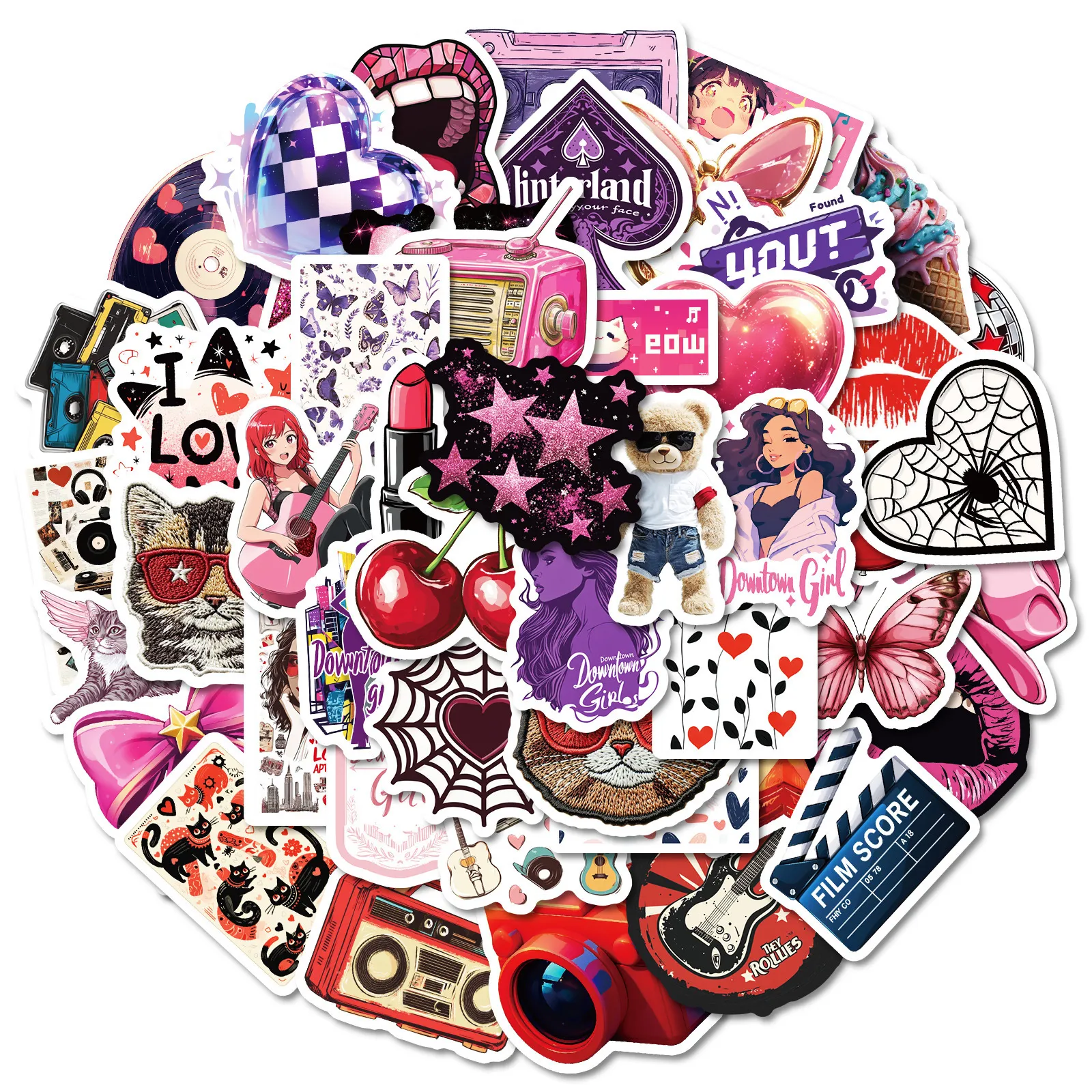 Pink Sticker One Color 50 Waterproof Vinyl Stickers 1.57-2.76 in 4-7 cm Pink Tender Series ...