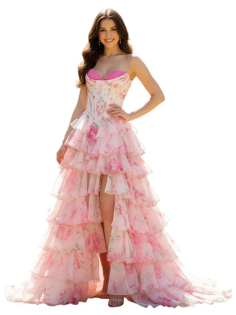 sachin and babi light blue dress Chiffon Sweetheart Strapless Sleeveless Long Formal Dress With Ruffles main image 0