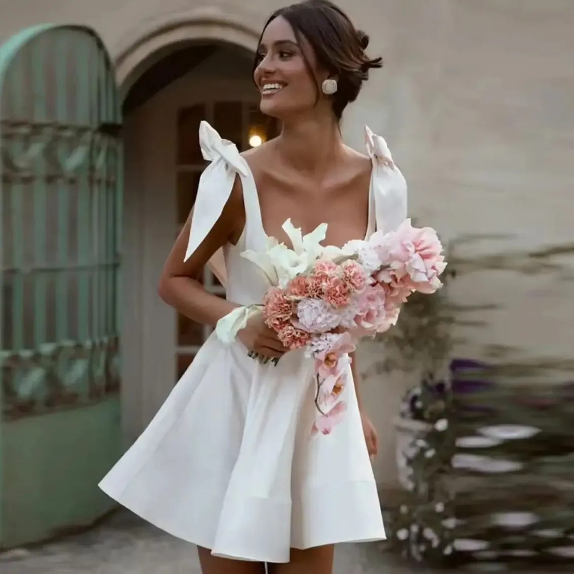 short fairy wedding dress Fairy Garden Wedding Dress White Satin A Line Mini... From  Donnaweddingdress12, Rs.7,897.84