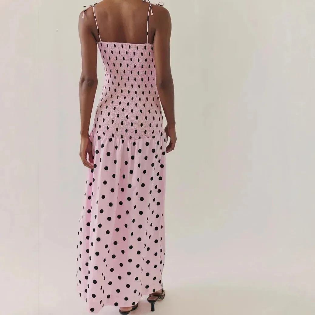strapless open back dress Navy & White Polka Dot High Low Maxi Dress