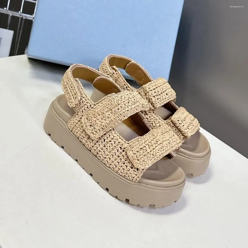 Handmade Gladiator Raffia Sandals For Women Open Toe Beach Shoes_voghion.com