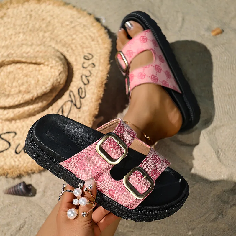 Best Selling 2026s New Print Design Platform Women Slides Single Strap Double Buckles Lightweight Anti Slip Outdoor_voghion.com
