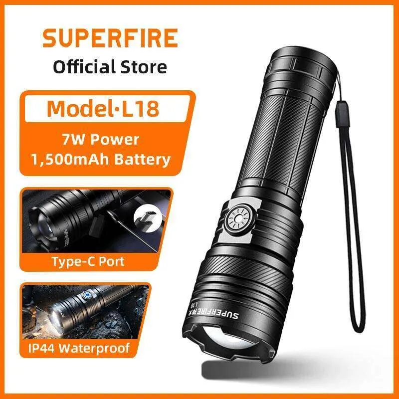 SUPERFIRE L18 7W LED Zoomable Fishing Flashlight 200-500 m Lighting ...