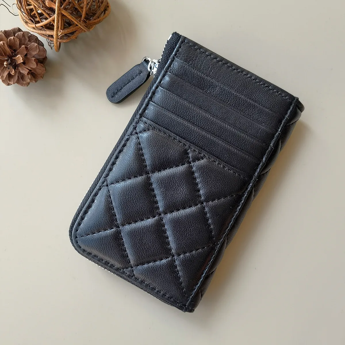 2026 Style Sheepskin Checkered Multi Slot Women's Card Holder Coin Purse Genuine Leather Large Capacity Storage Small_voghion.com
