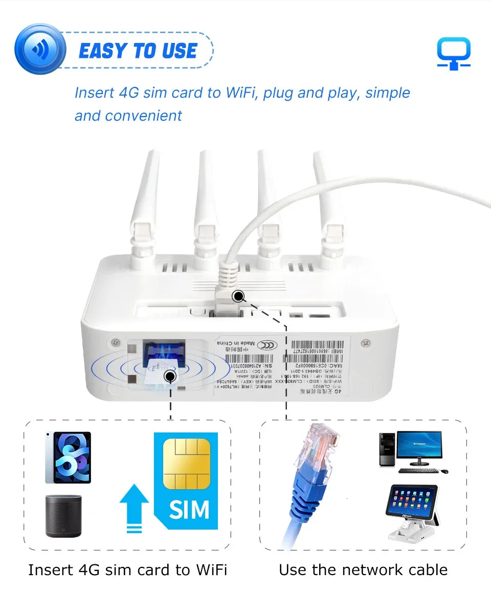 XINGNET 4G LTE WiFi Router WiFi 6 1200 Mbps Wireless Modem Router with ...