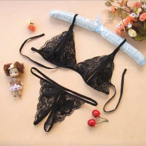 Three-Point Open Crotch Panties Bra New Style Lingerie Lace Nightdress Outfit Sexy Set_voghion.com