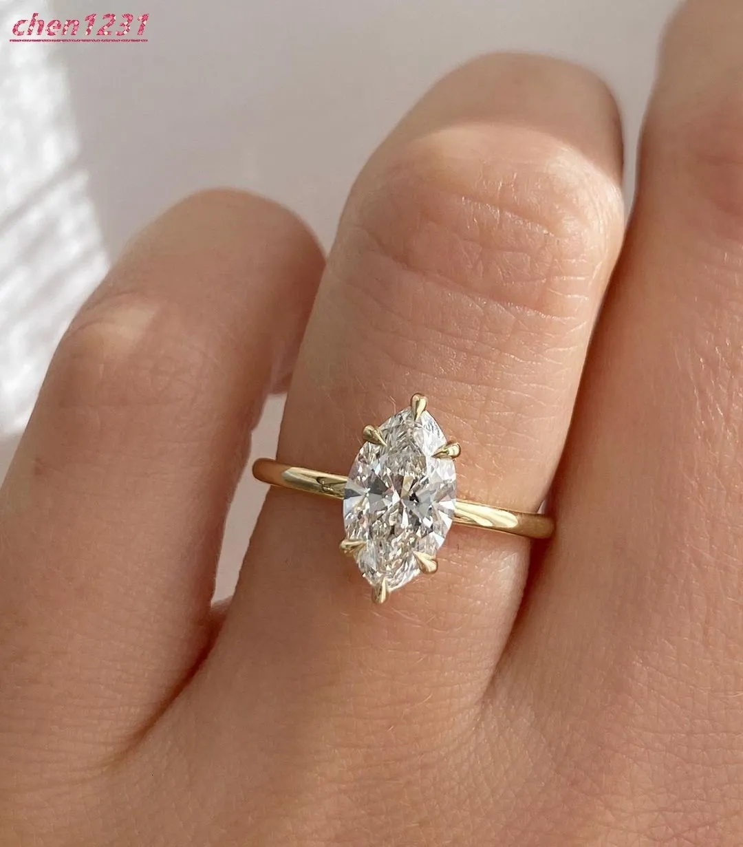 Marquise Cut Lab Grown Diamond Engagement Ring Set In Solid Gold_voghion.com