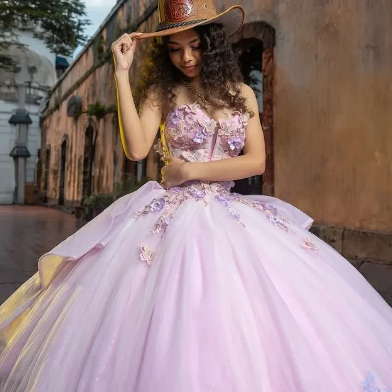 sweet 16 dresses in pink Off Shoulder Tulle With Flowers Ball Gown Dress, Pink Qu  classygown Masquerade Ball Fantastic Pink Lace Appliques Sweet