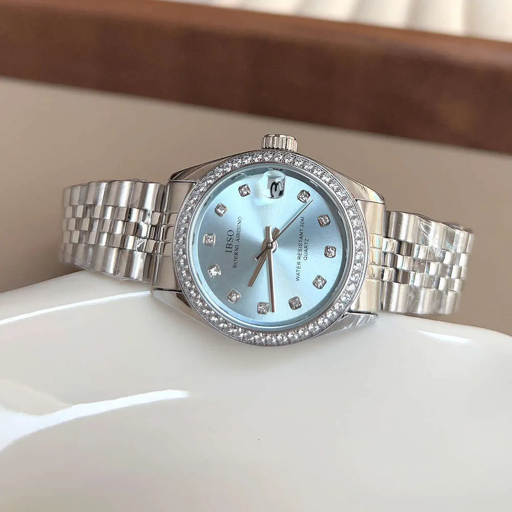 Elegant Stainless Steel Quartz Watch with Calendar Diamond Dial Fashionable Waterproof Ladies Diamond Embedded Dual Calendar  main image 2