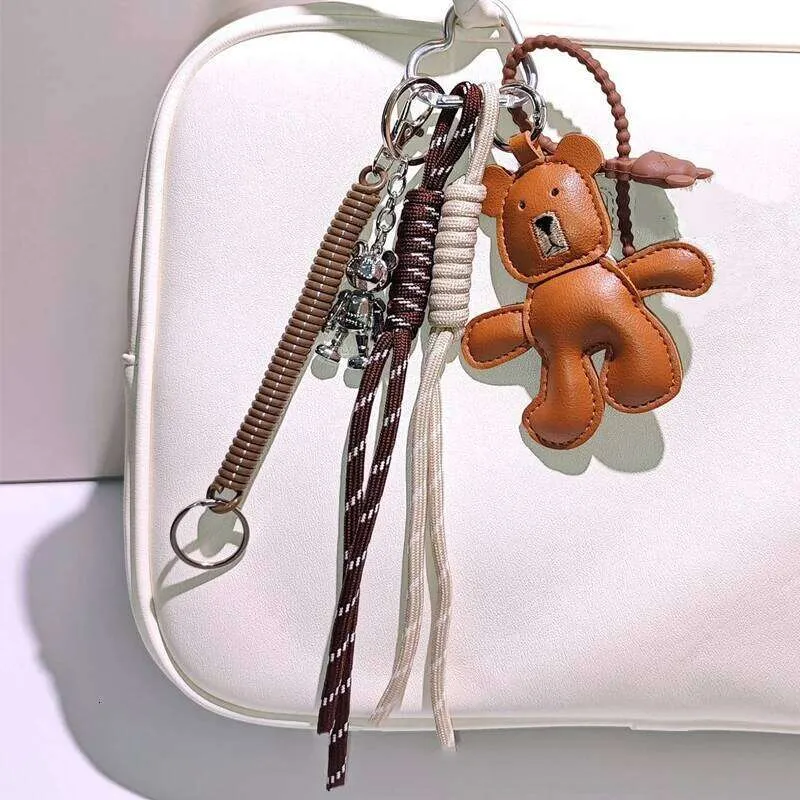 Woken Rope Keychain Leather Little Bear Puppy Woven Rope Keychain Pendant DIY Bag Charm ...