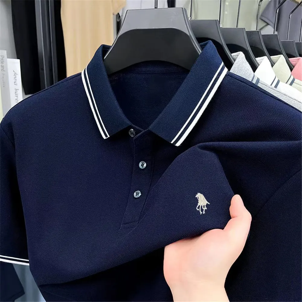 designer summer mens lapel polo shirt short sleeve highend business fashion embroidered lapel short sleeve lightweight tshirt
