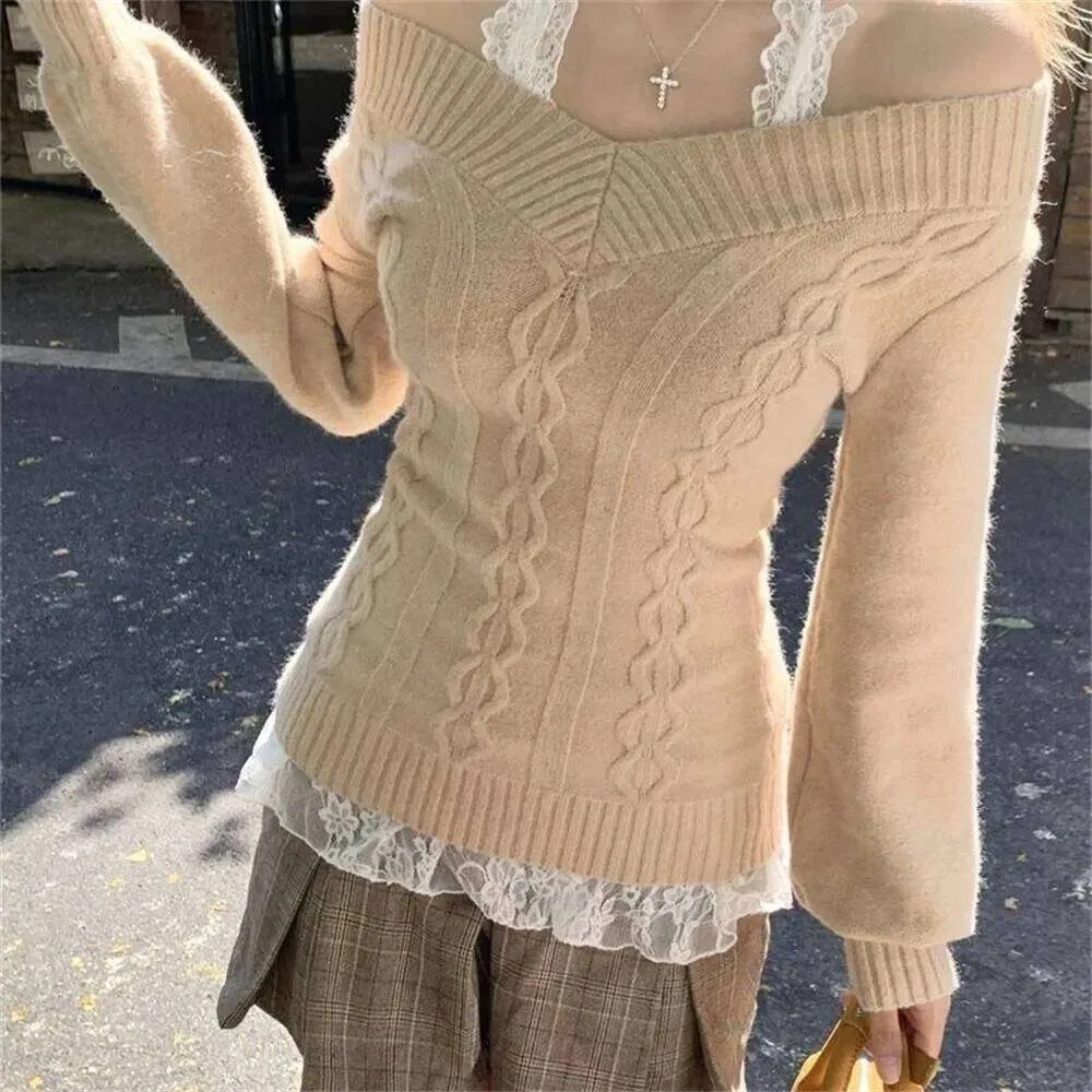 Donna Maglione con scollo a V lavorato