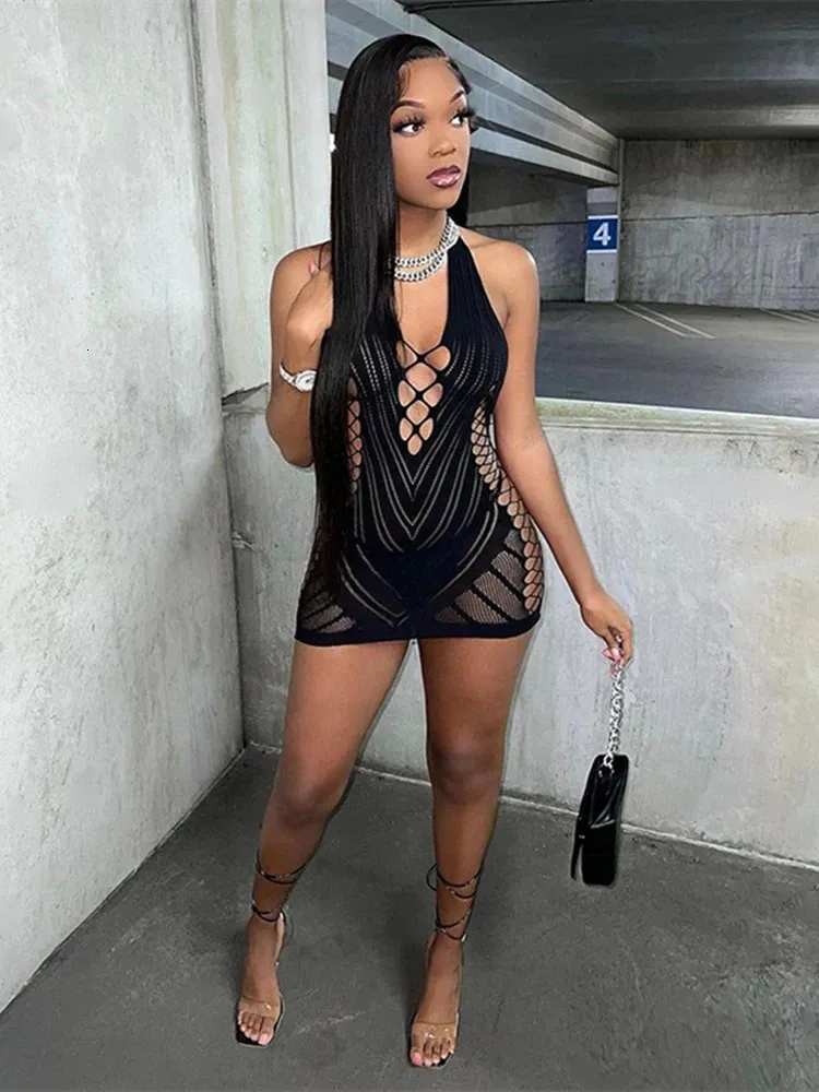 Transparent Lace Backless Halter Mini Dress Sheer... From Mu03, Rs.1,048.9 In Bulk