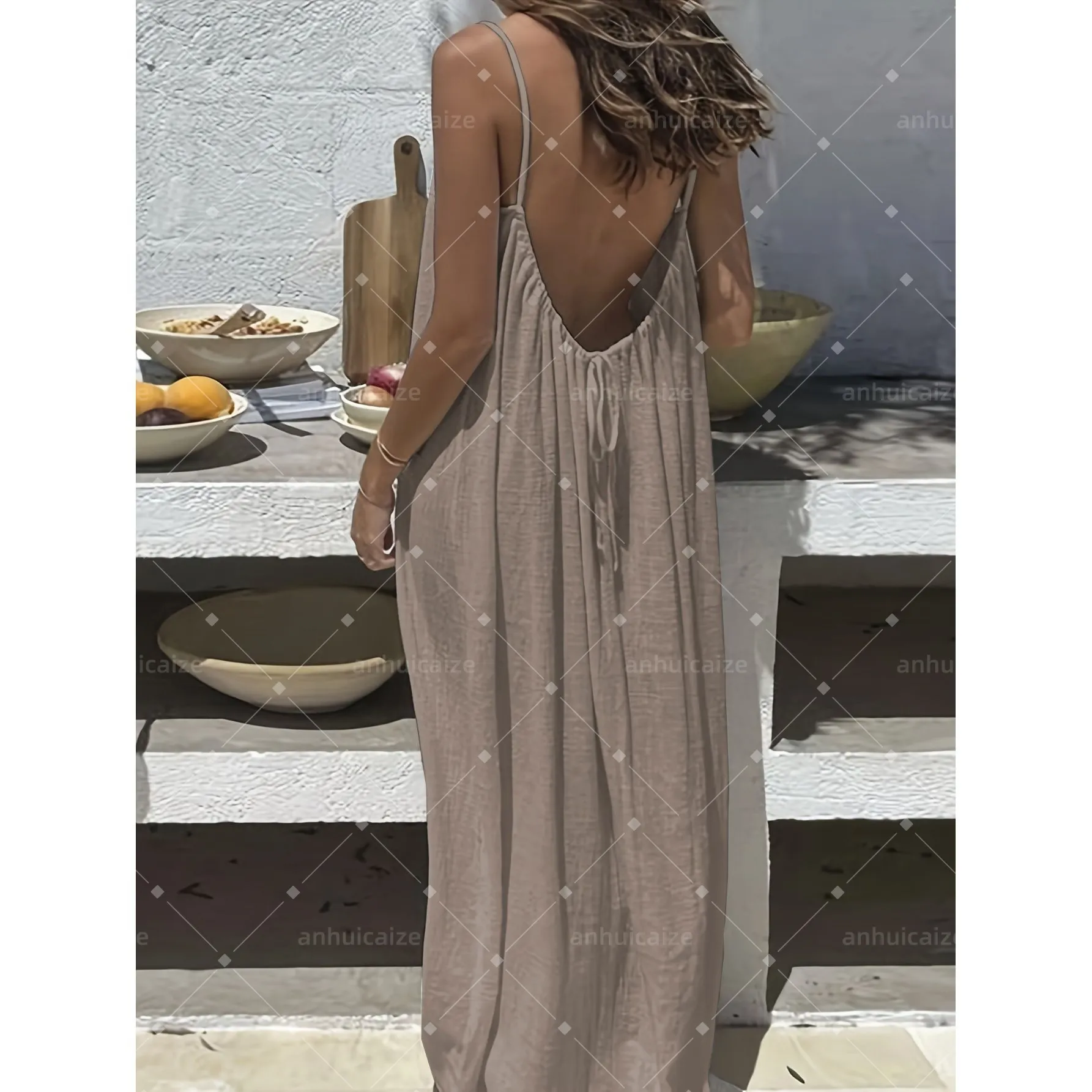 women's solid color backless cami dress Backless Cami Dress – Adjustable Tie-Back & Lightweight | Leopard main image 0