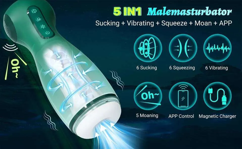 Smart APP Control Anal Masturbator for Men with 6 Suction Clamp