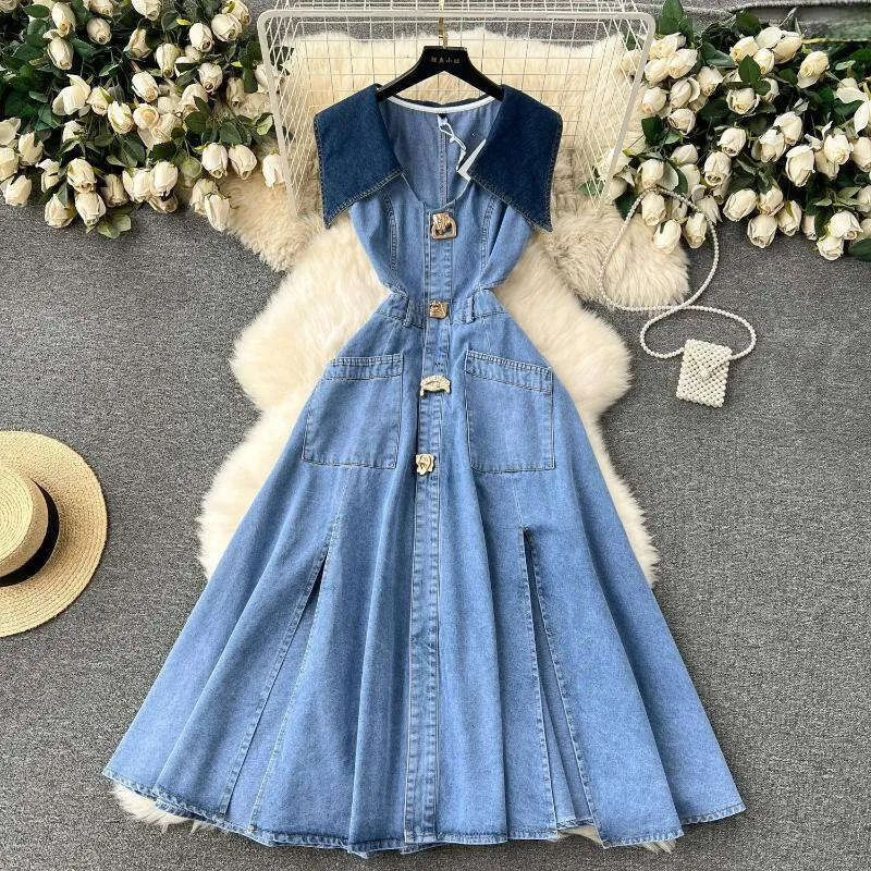 a line denim midi dress Amora Denim Midi Dress