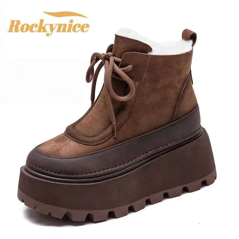 Winter boots with heels Genuine Leather Snow High Platform Warm Ankle ...