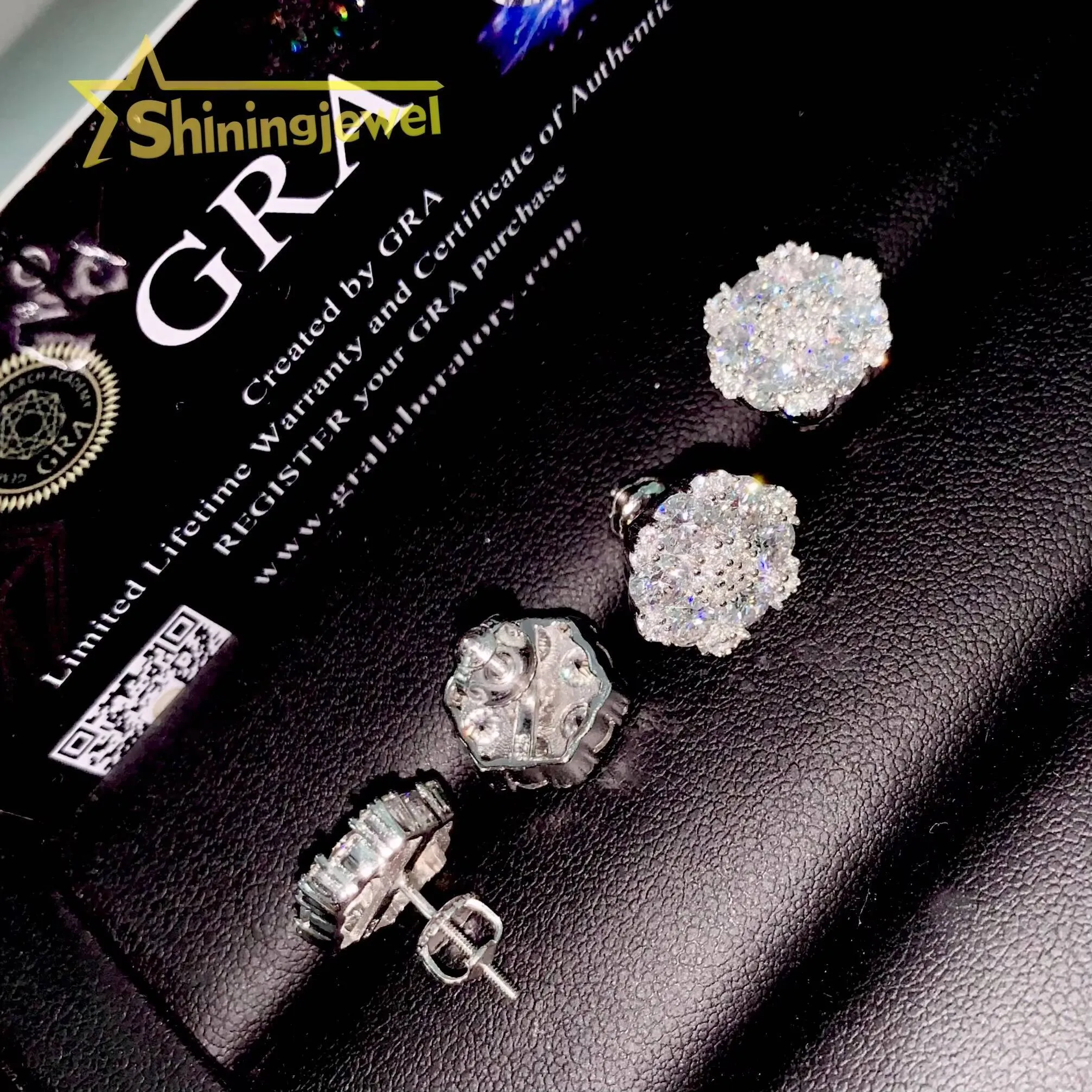 Big Cluster 13.5mm Moissanite Flower Stud Earrings Hip Hop 925 Silver Gold Plated Pass Diamond Tester_voghion.com