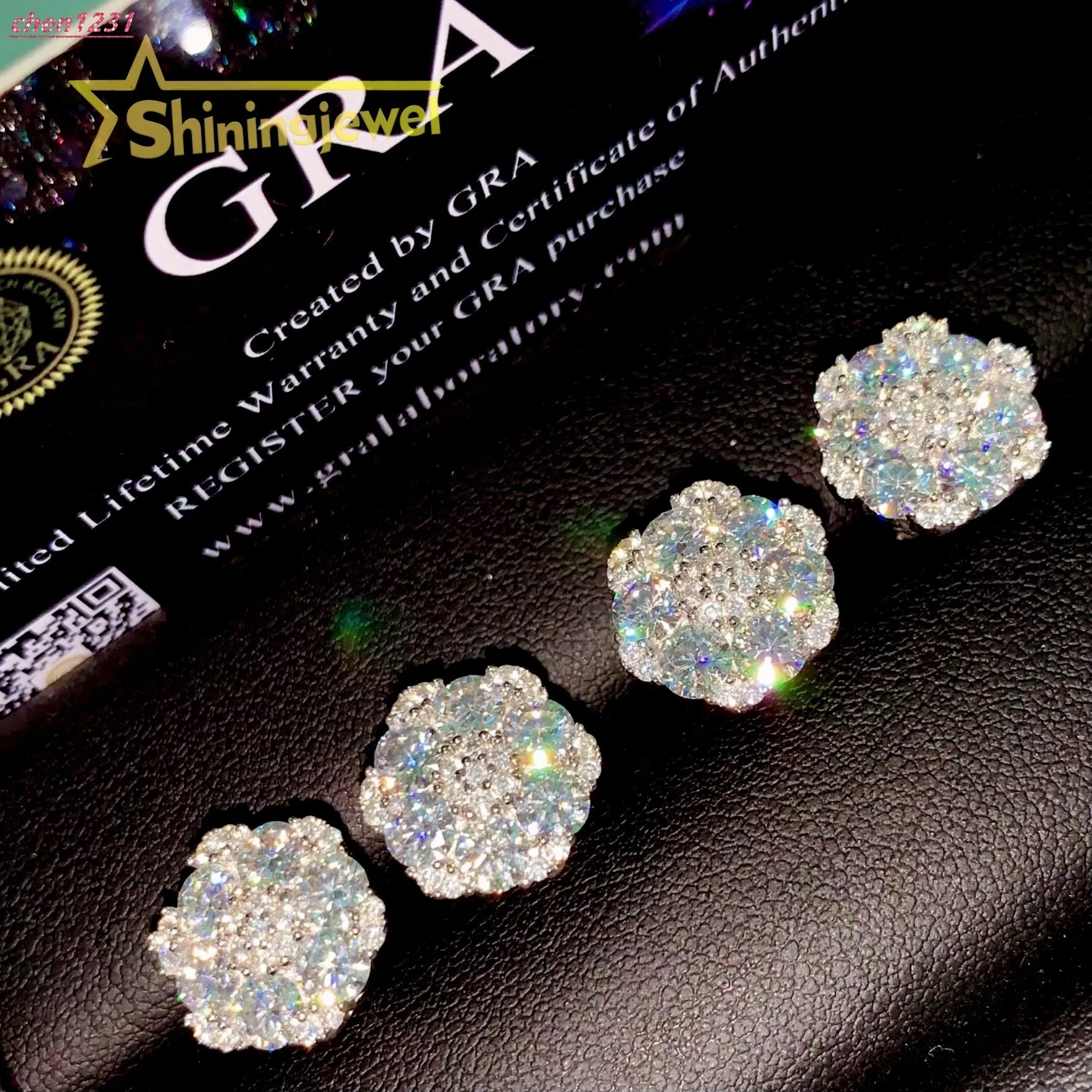 Moissanite Flower Stud Earrings 925 Sterling Silver Gold Plated_voghion.com