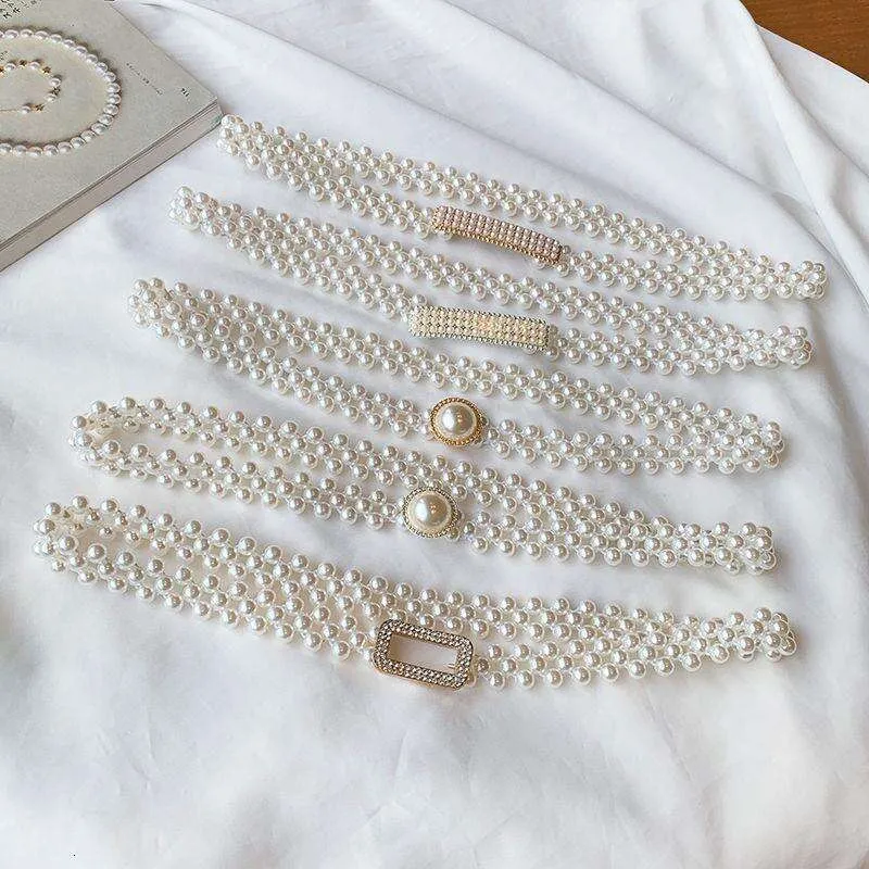 Elegant Rhinestone Pea Buckle Pearl Waist Belt For... From  display picture 1