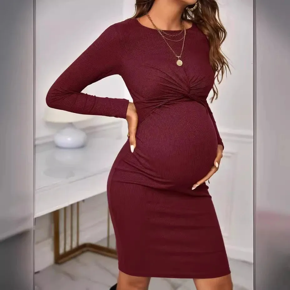 tight fitting pregnancy dresses Amzcrzy Maternity Dress Solid Color Round Neck Tight Fitting Knit Hollowed-Out Sleeveless Dress for Women Pregnancy Dresses