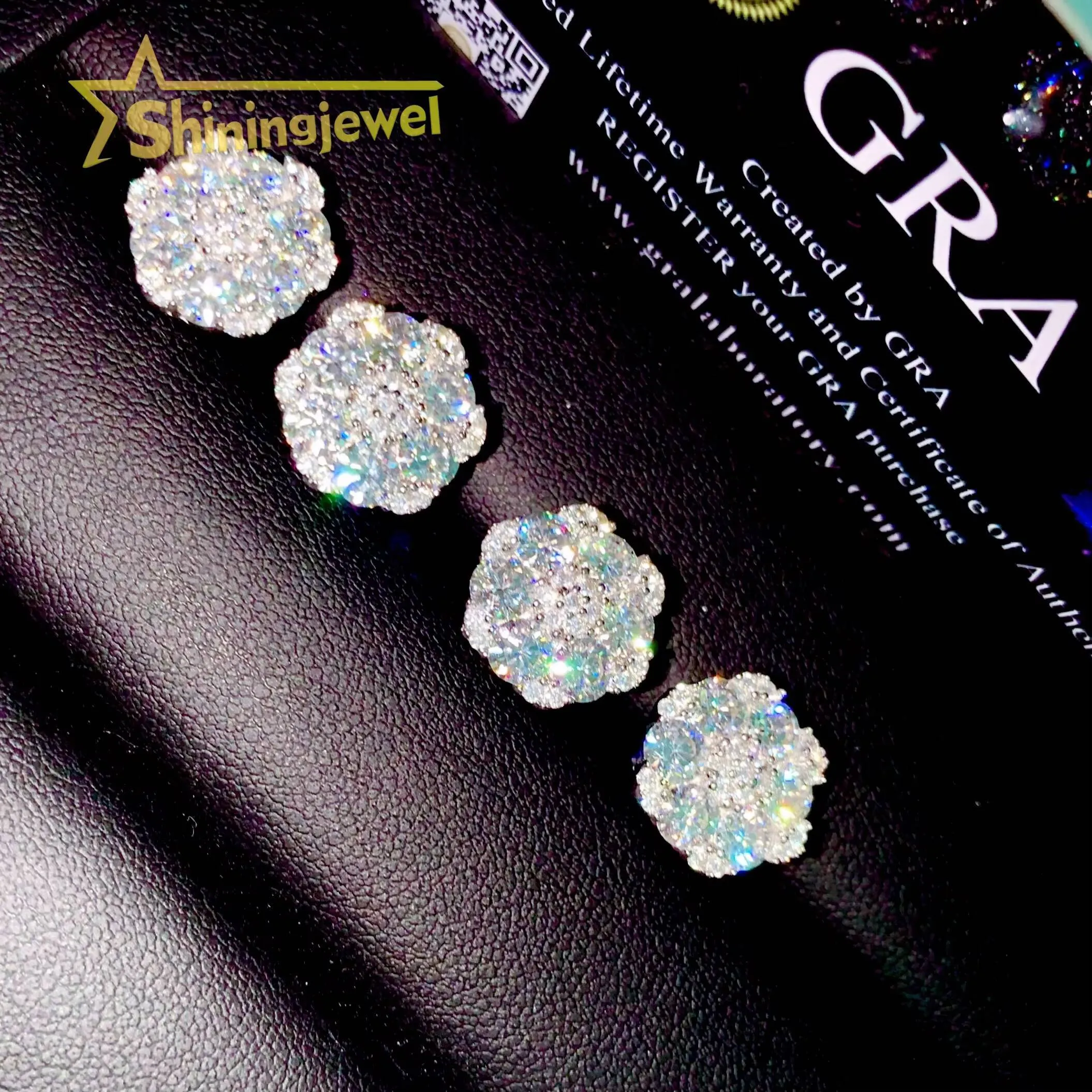 Big Cluster 13.5mm Moissanite Flower Stud Earrings Hip Hop 925 Silver Gold Plated Pass Diamond Tester_voghion.com