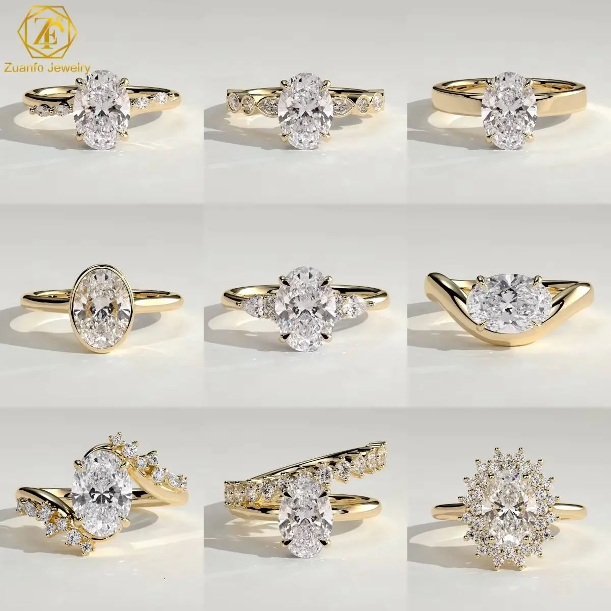 Anillo de compromiso de lujo personalizado con diamante cultivado en laboratorio VVS, talla ovalada, certificado por IGI, para mujer, oro de 10K, 14K o 18K. Regalo ideal para aniversario._voghion.com