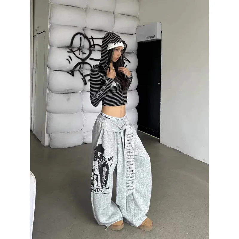 ZHIZOU Womens Gray Gothic Baggy Sweatpants Y2K From Mu02