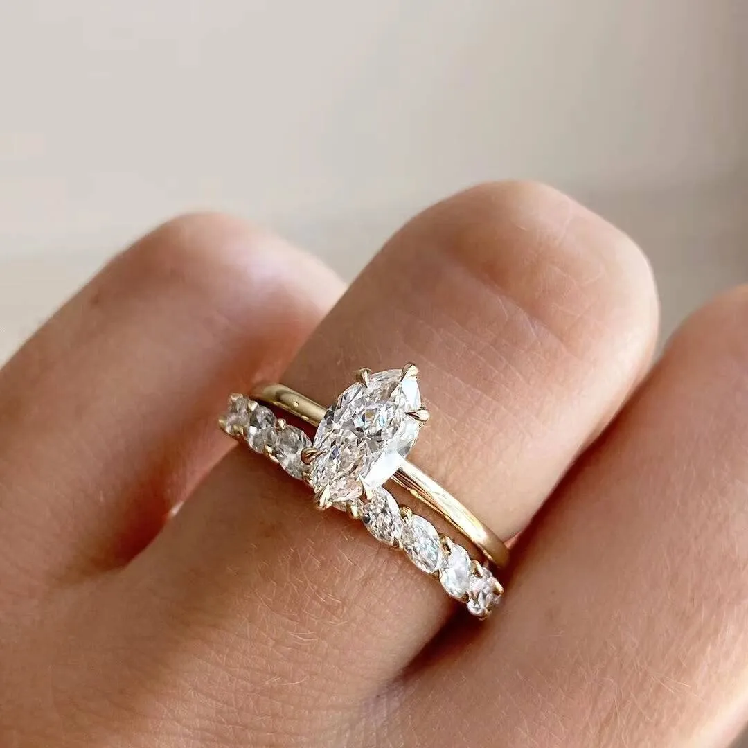 with IGI Gia Certified CVD HPHT Lab Created Grown Diamond Marquise Cut 10k 14k 18 K Solid Gold Engagement Rings Ring Set_voghion.com