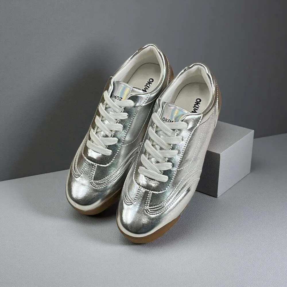 okimoz Neue Laufschuhe im Retro-Stil, metallisch-silber, leichte, glänzende Freizeitschuhe für Damen, atmungsaktiv_voghion.com