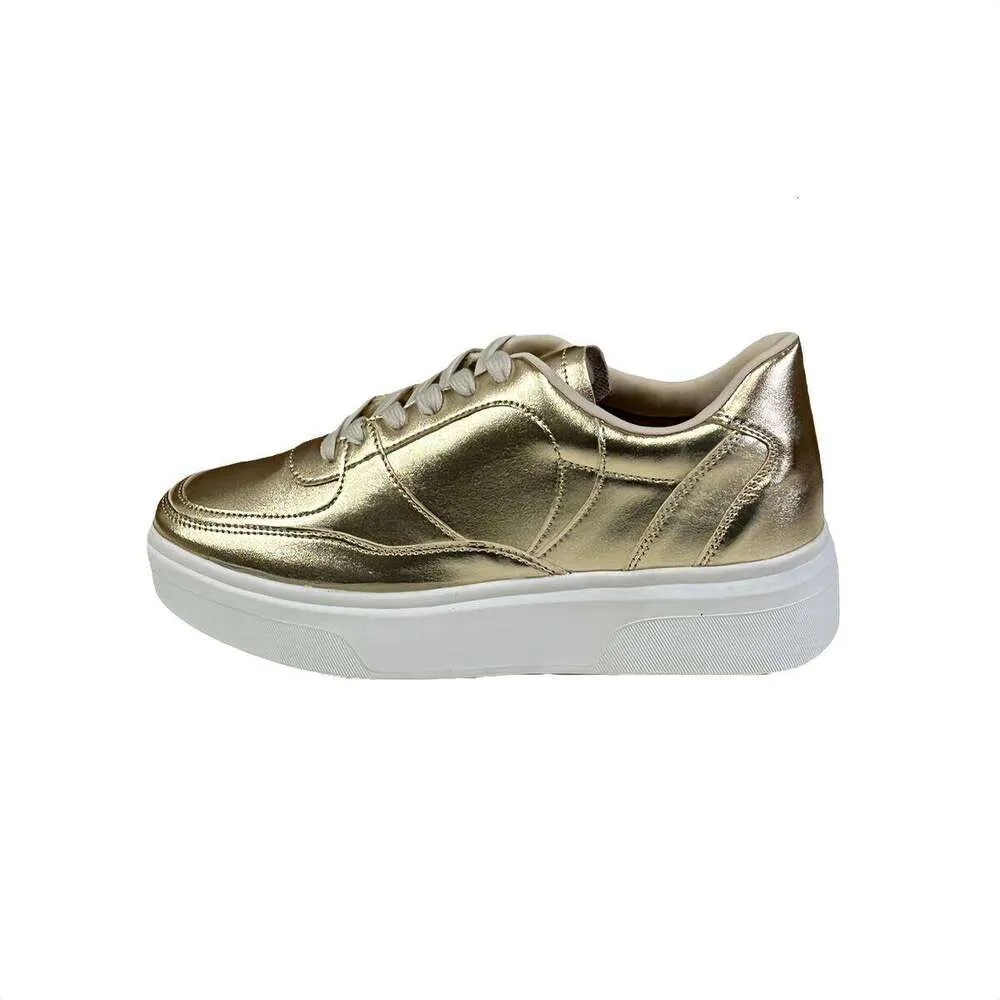 Okimoz Metallic Gold Platform Sneakers For Women Retro Glossy Casual With Thick Chunky Sole Sport Tennis Designer Shoes_vogvips.com
