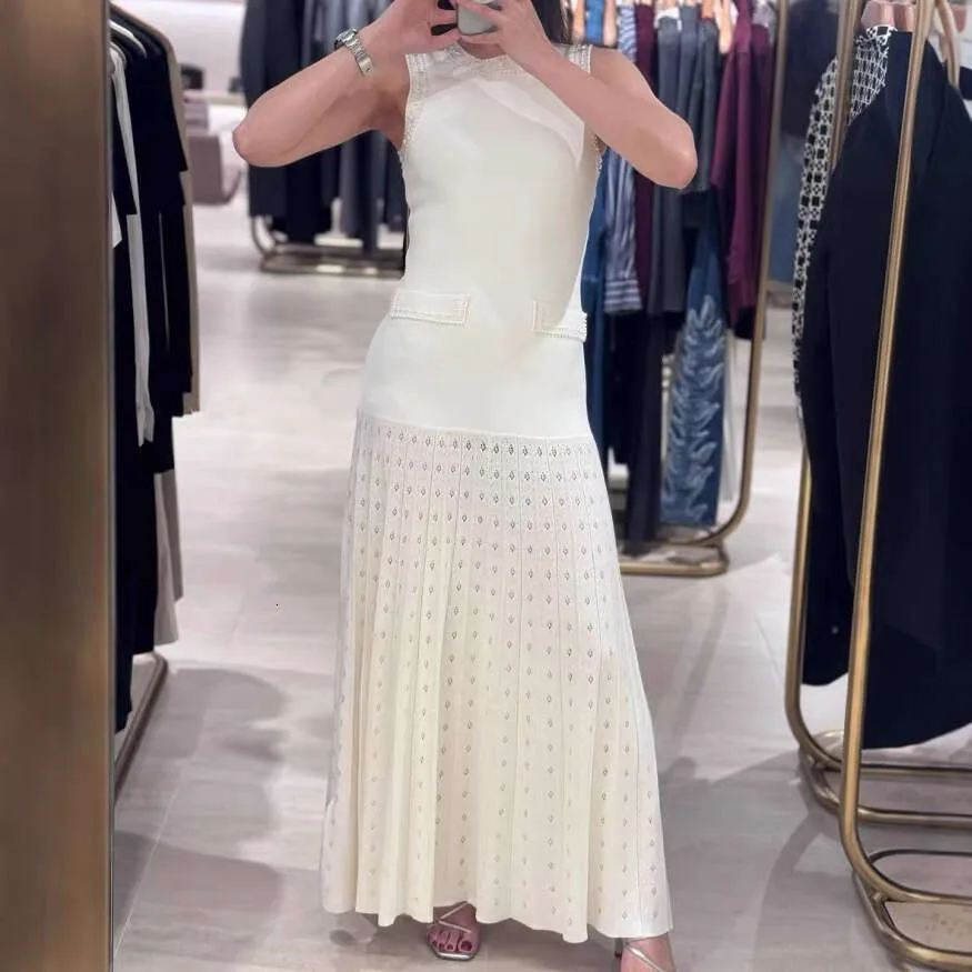 New Dress Women With Pearl 2026.French Style Small Fragrant White Pearl Edge Sleeveless Jacket With ...