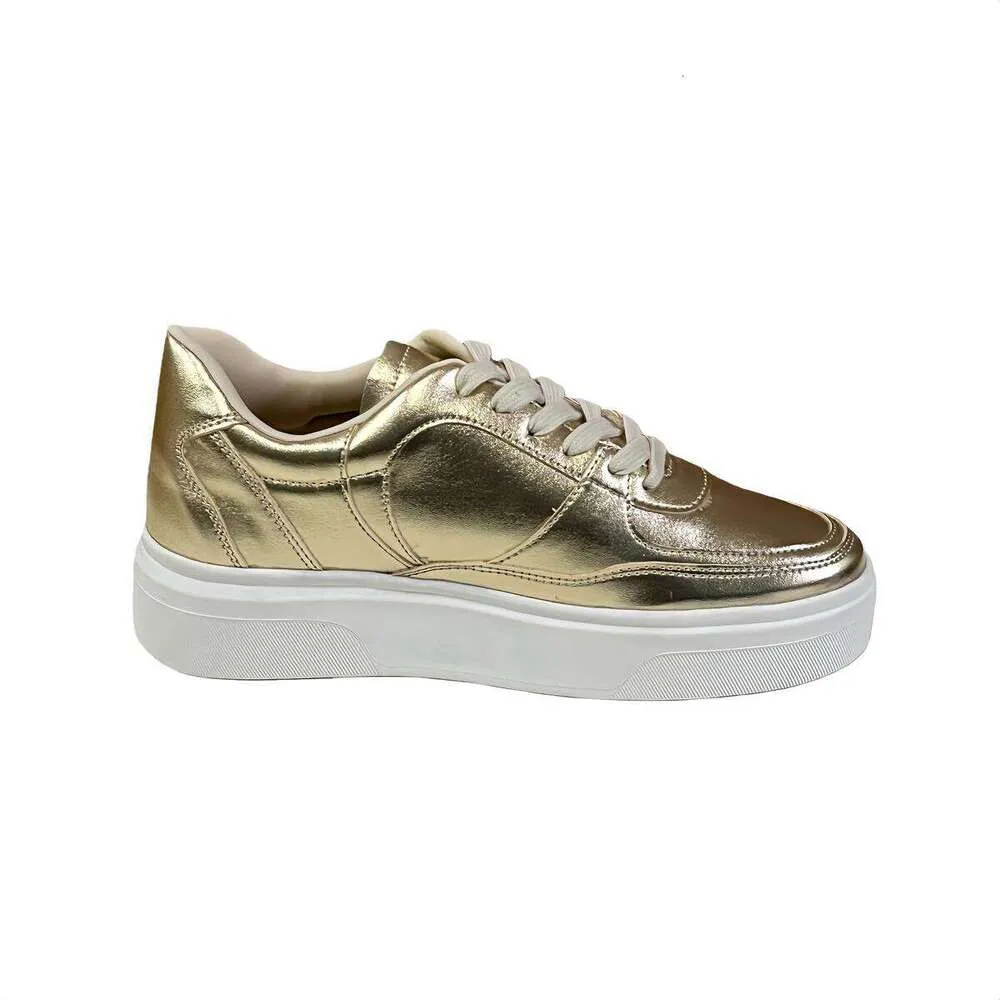 Okimoz Metallic Gold Platform Sneakers For Women Retro Glossy Casual With Thick Chunky Sole Sport Tennis Designer Shoes_vogvips.com
