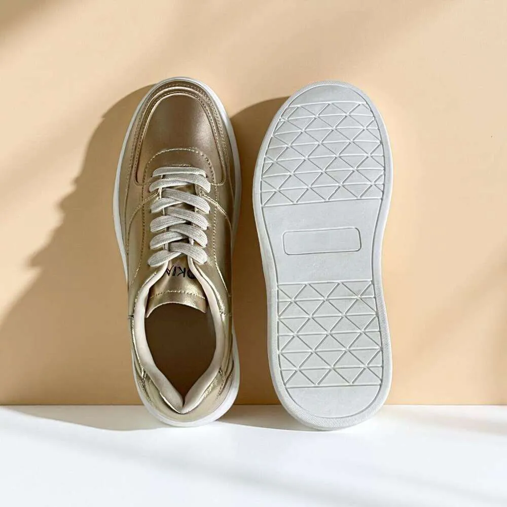 Okimoz Metallic Gold Platform Sneakers For Women Retro Glossy Casual With Thick Chunky Sole Sport Tennis Designer Shoes_vogvips.com