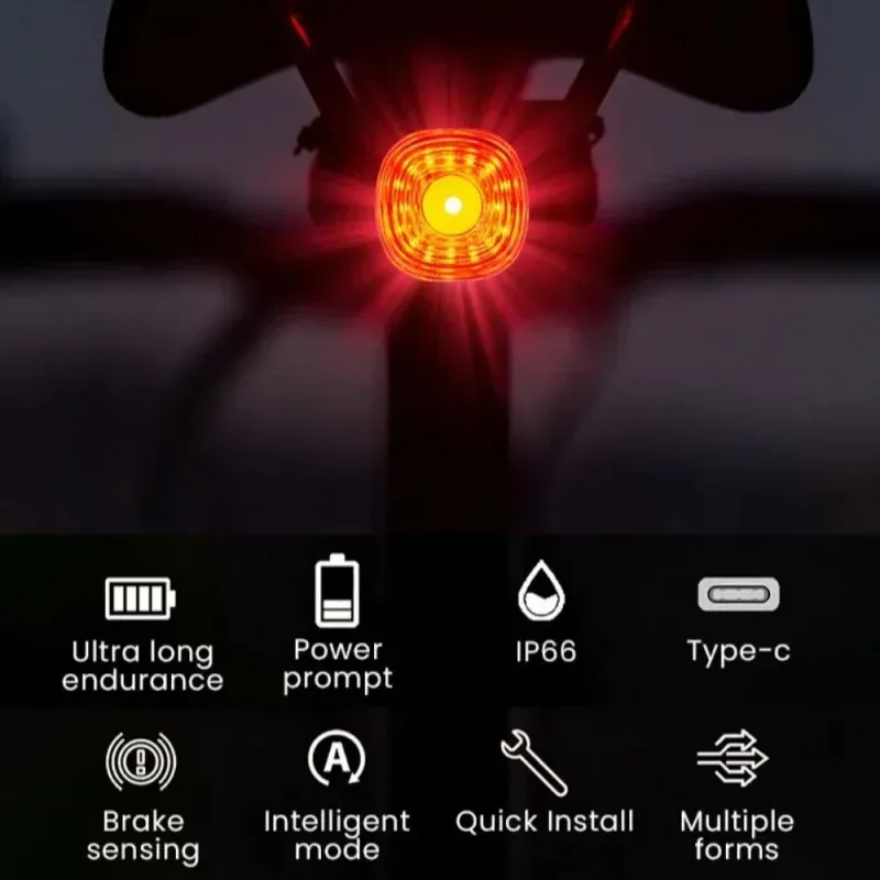 Smartes Fahrradrücklicht Mit Brems- Und Lichtsensor – 5 Modi, USB-Akku, IPX6 Wasserdicht – Für Sattelstütze Oder -schienen