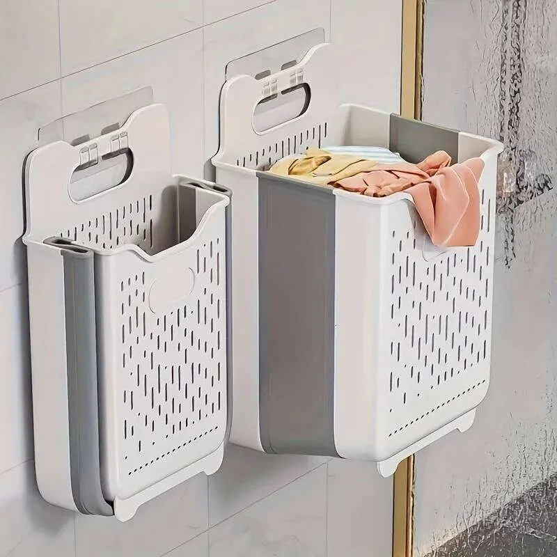 Korbkorb, zusammenklappbarer Wäschekorb zum Aufhängen an der Wand mit Griff, platzsparender, faltbarer Aufbewahrungsbehälter für schmutzige
