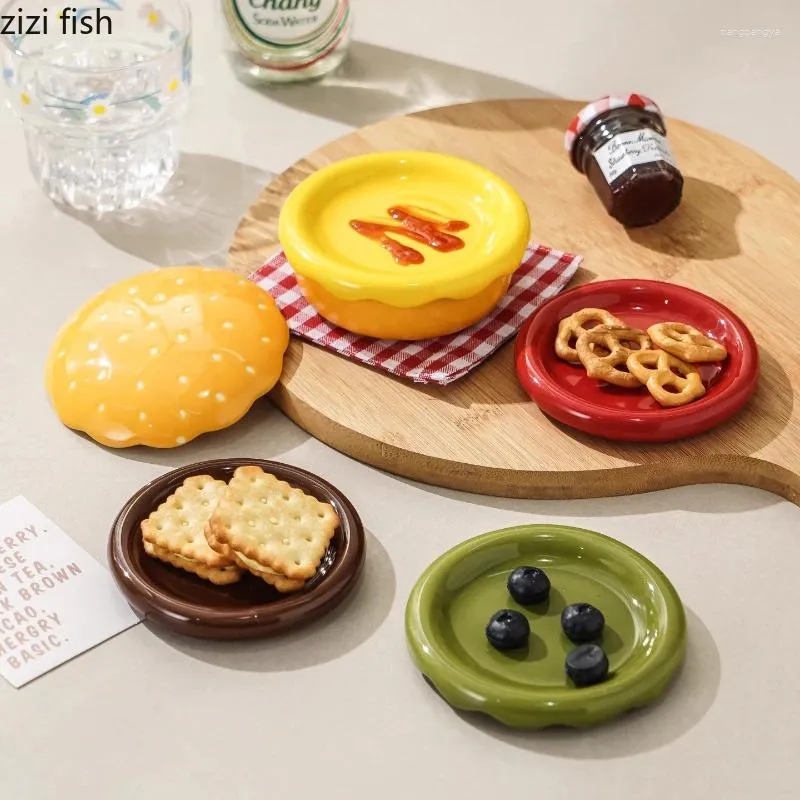 プレートかわいいバーガーセラミックプレートセットディップディッシュ