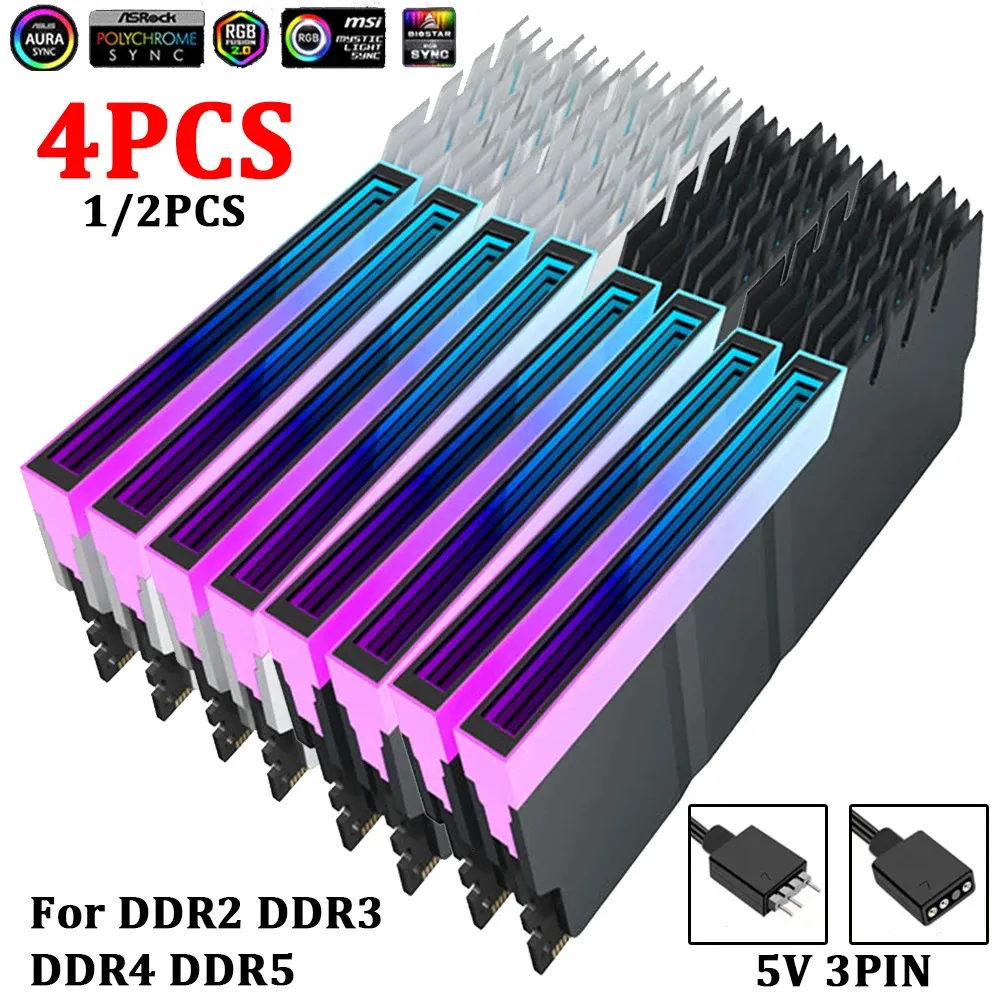 Pc Ram Cool 4-RAM Heatsink Radiator 5V 3PIN ARGB PC Memory Cooling Vest Heat Sink ...