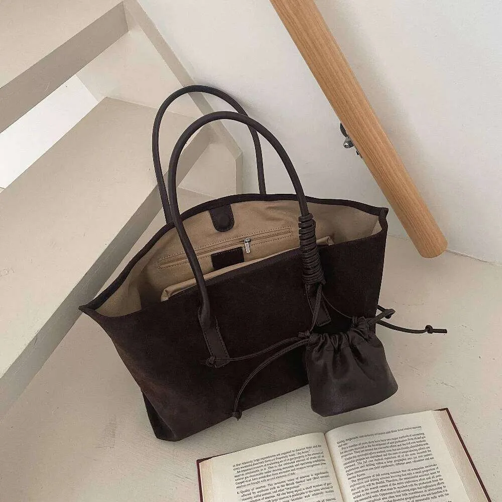Borsa in pelle scamosciata oversize da donna, borsa a tracolla e borsette di lusso, borse casual spaziose, grande capacità, novità._voghion.com