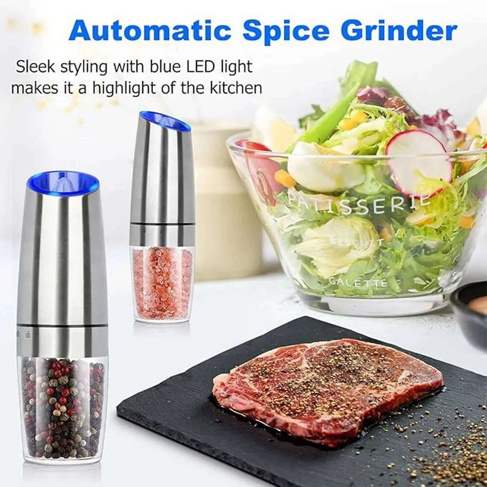 Gravity Electric Salt and Pepper Grinder Set with LED Light and One ...