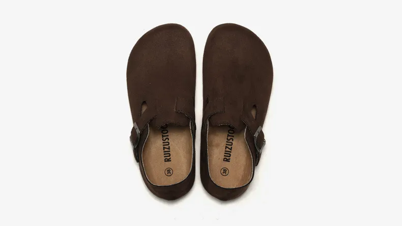 Yellow Suede Cork Sandals With Closed Toe And Flat Comfortable Strap_voghion.com
