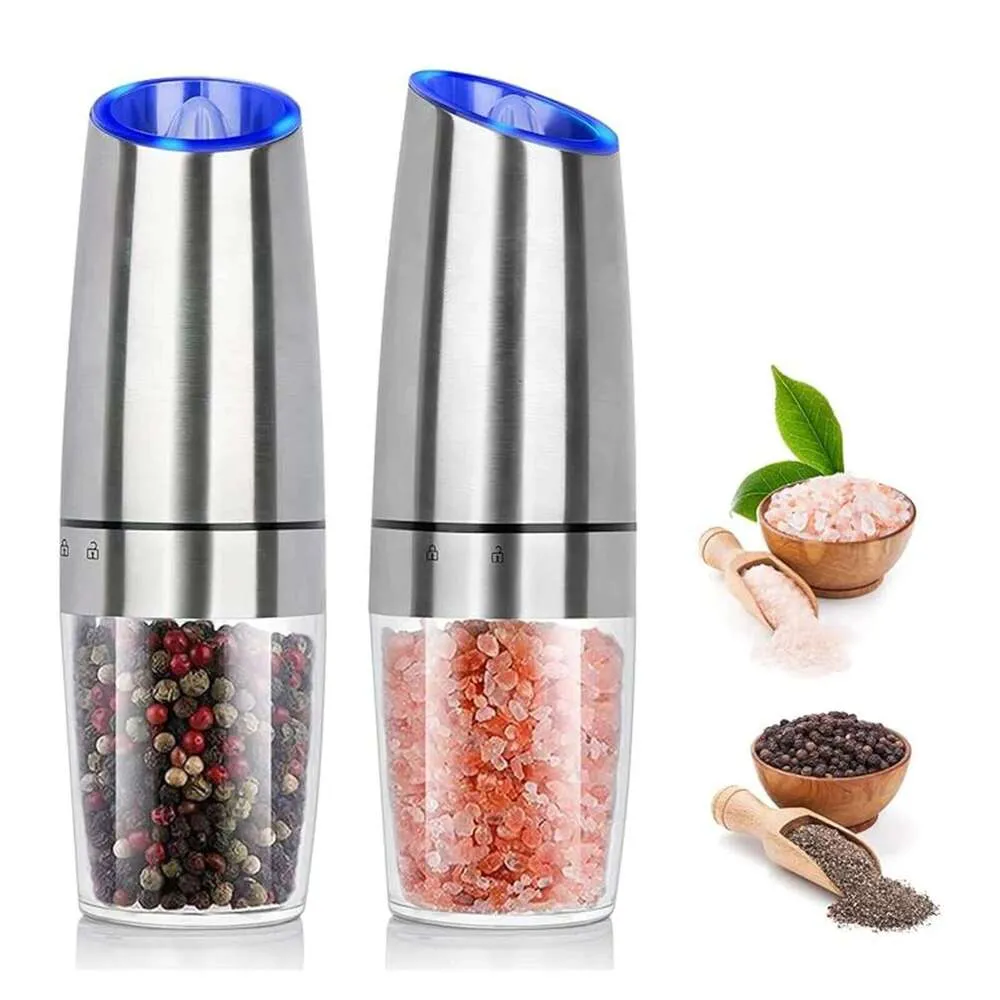 Gravity Electric Salt and Pepper Grinder Set with LED Light and One ...