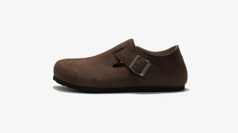 Yellow Suede Cork Sandals With Closed Toe And Flat Comfortable Strap_voghion.com