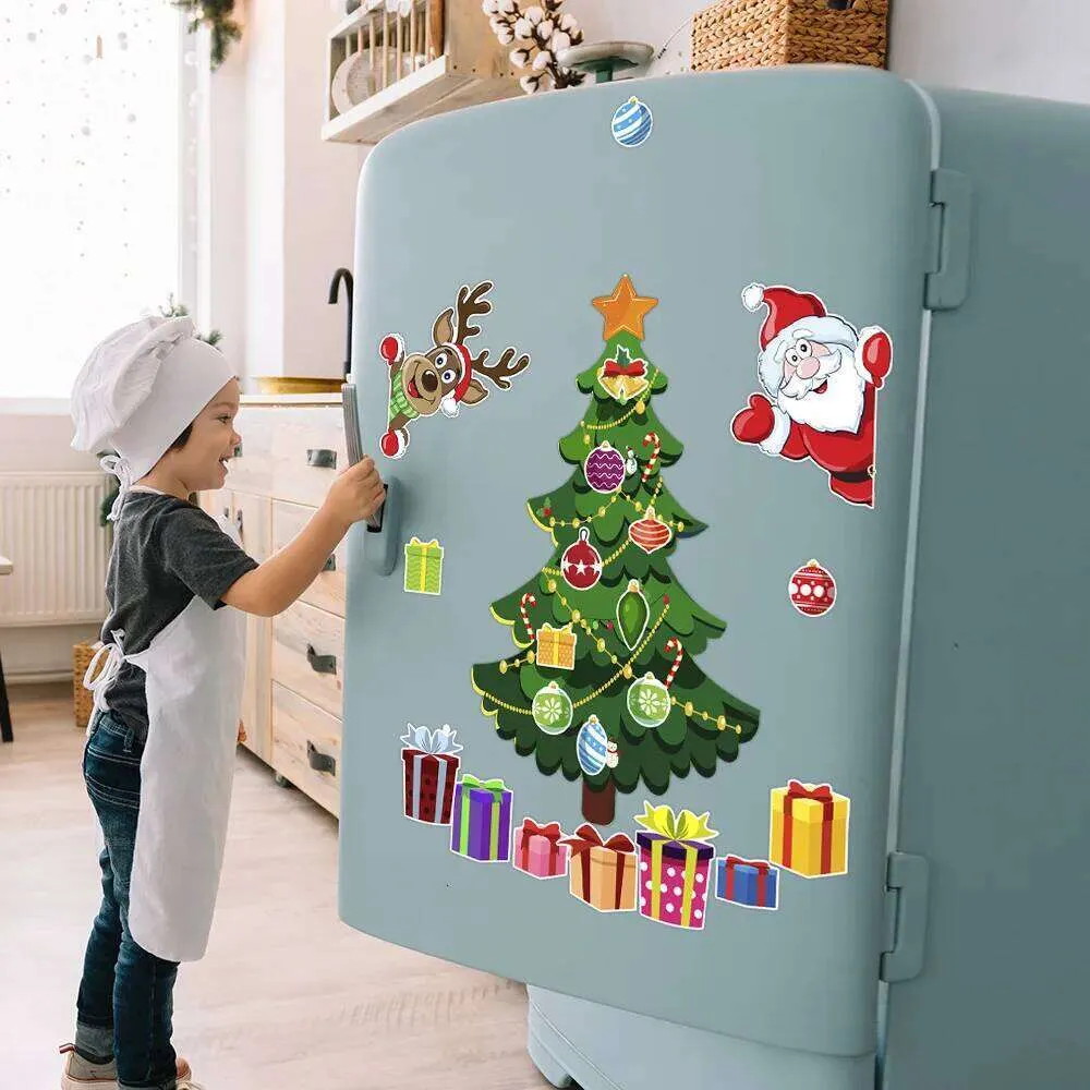 Christmas Fridge Magnet Stickers Set with Santa Claus, Snowman ...
