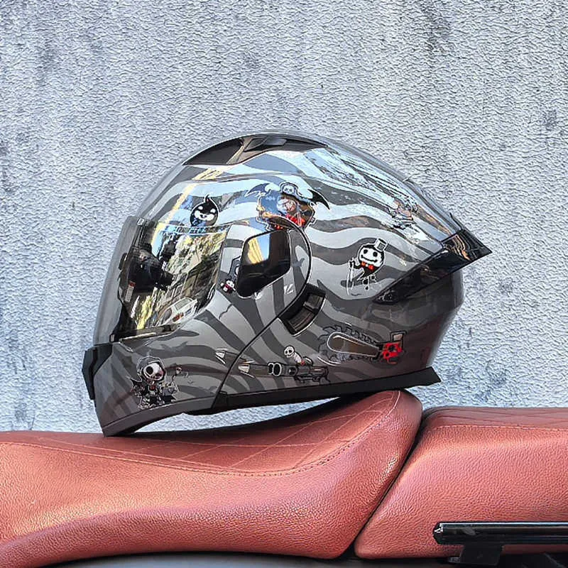 Casque Moto Modulaire Orthrus – Intégral, DOT, Ultra Léger, Argenté